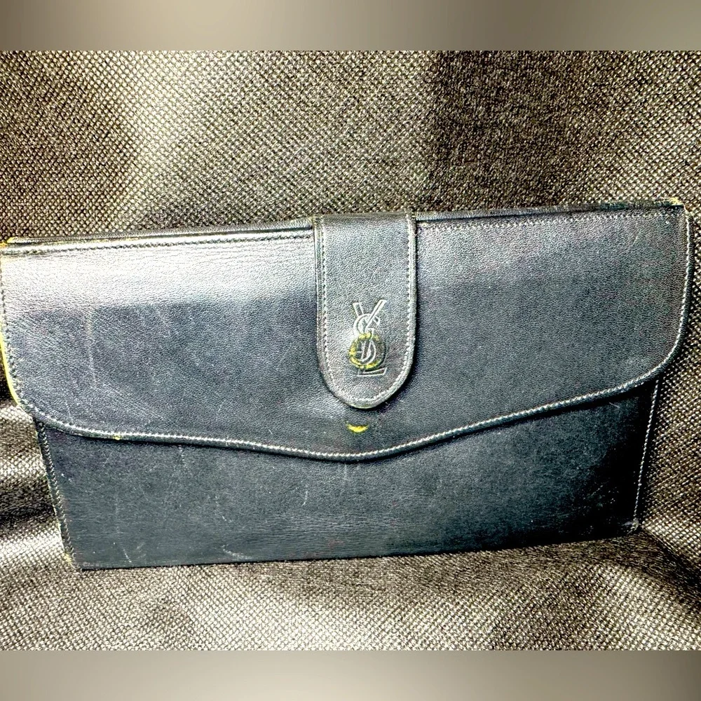 Yves Saint Laurent Clutch Vintage Lambskin Silk Lined Monogram 70s Rare YSL - Picture 2 of 12